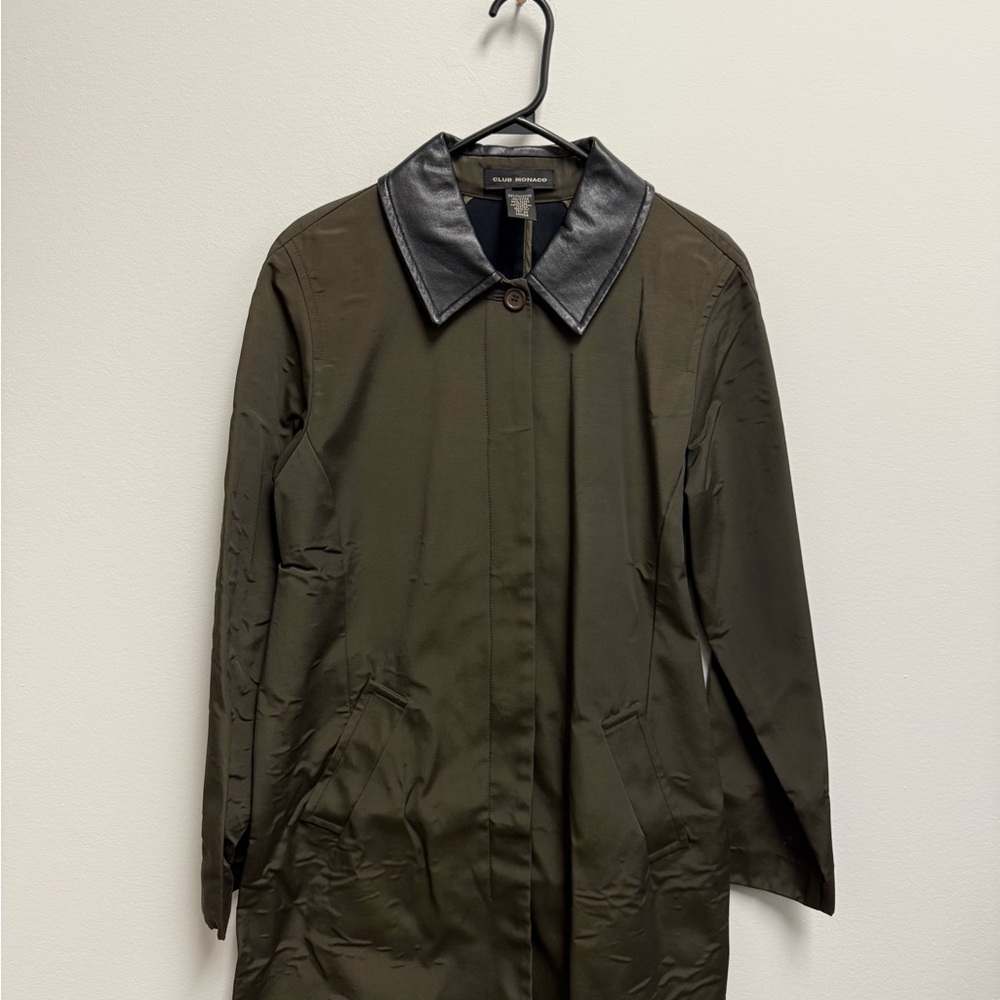 Club Monaco Dark Green Trench Coat with Black Collar